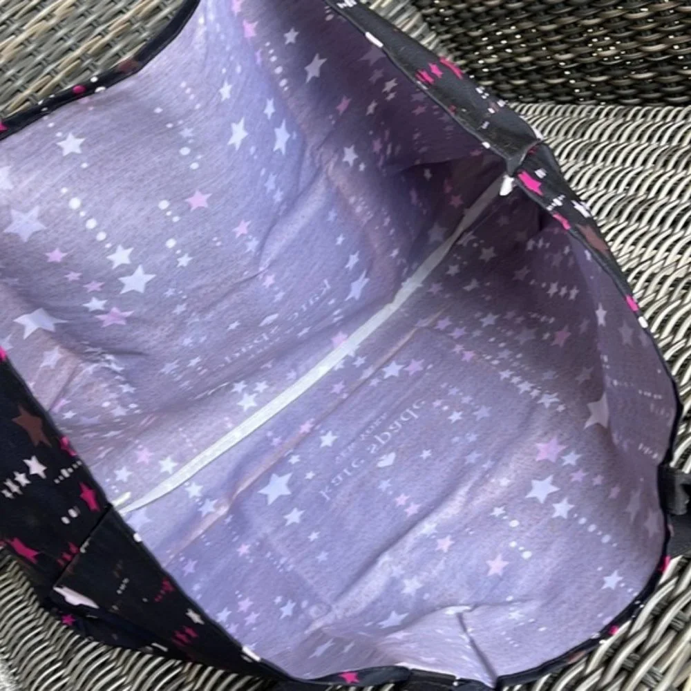 Kate Spade Black Multi Color with Light and Dark Pink Stars Canvas Tote XL Reusa - Picture 8 of 16